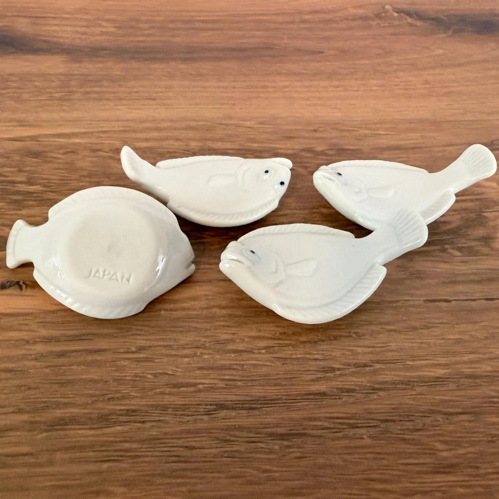 Vintage Joyce Chen Flounder Fish Chopstick Rests, Set of 4 Porcelain (Japan)
